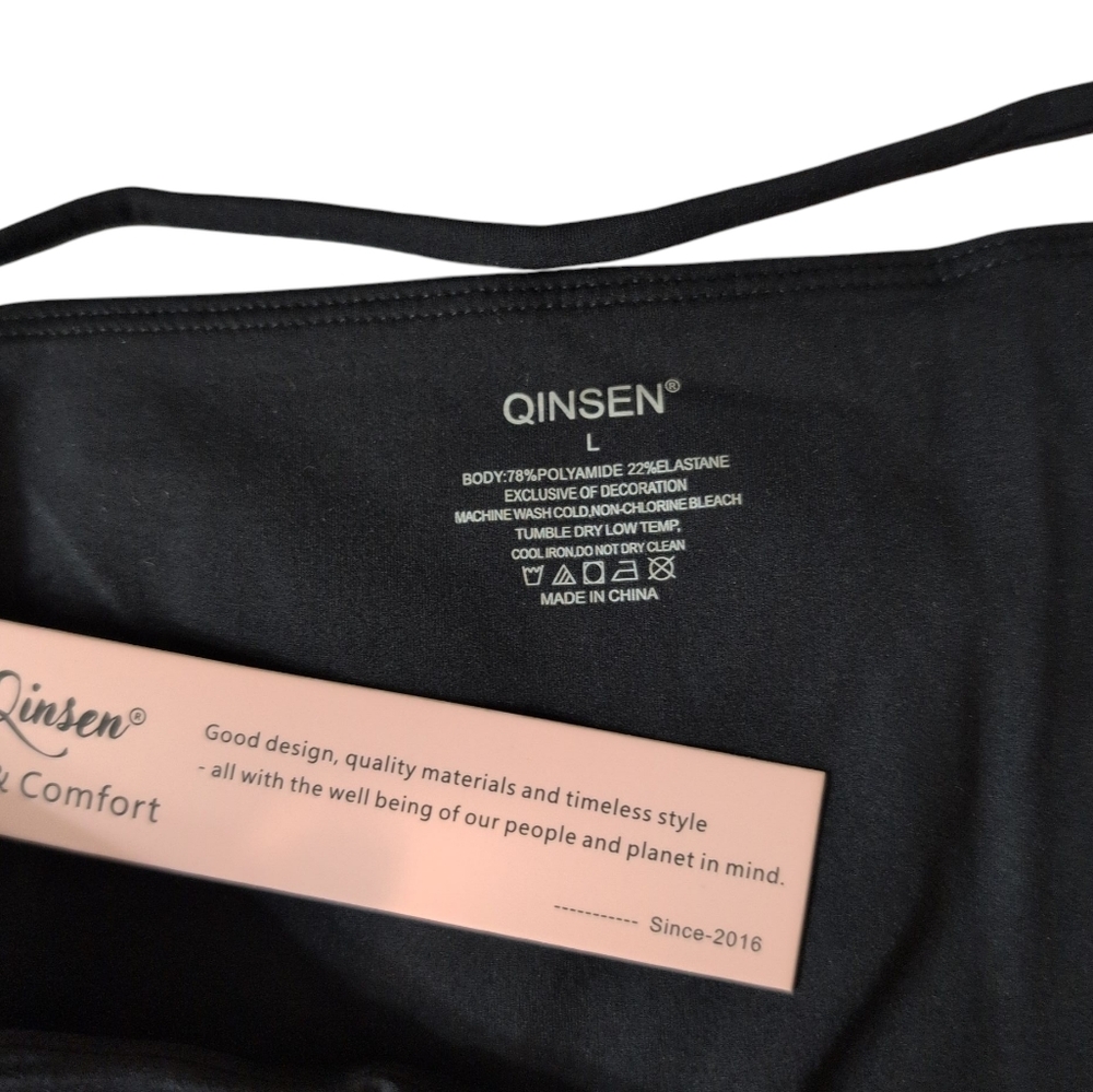 Nwt Qinsen Black One-Shoulder Slim Fit Crop Top Scrunch Sides Large - Picture 8 of 10